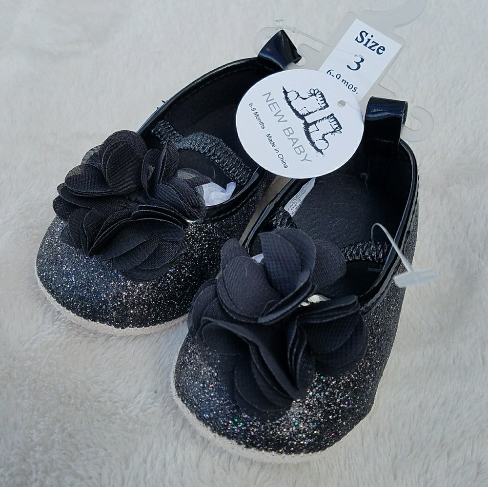 Girl's Baby Glitter Flower Sparkle Crib Shoes